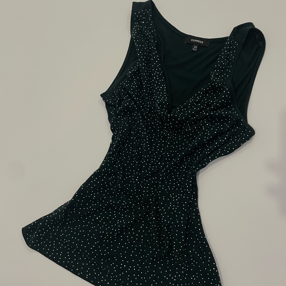 Express Forest Green Dress with White Dots - Picture 2 of 2